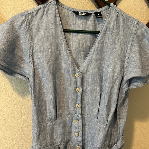 Lands End Linen Blue Button Down Romper 6 - Picture 7 of 8